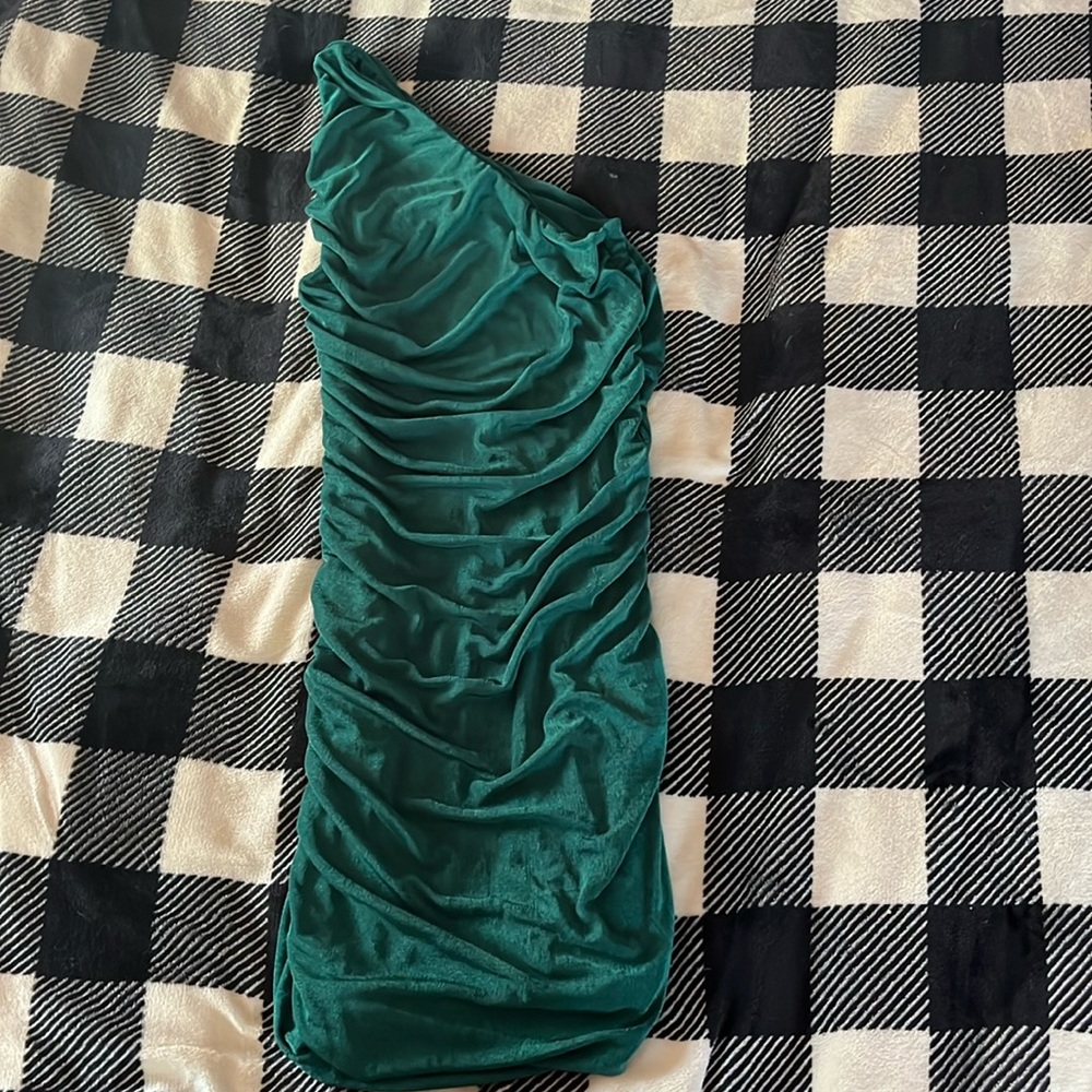 One Shoulder Green Dress